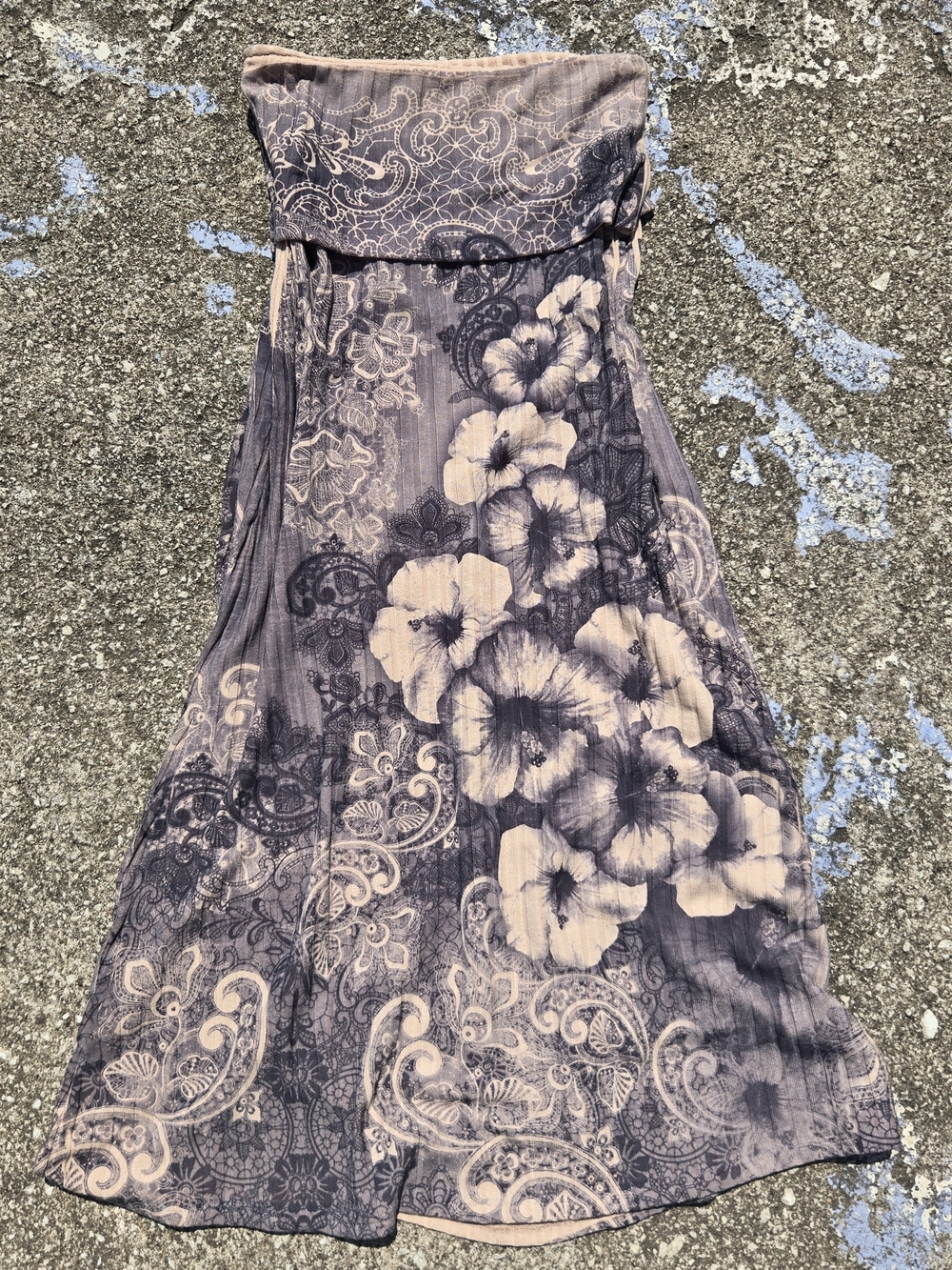 y2k AOP floral scroll fold over knitted maxi skirt fairy grunge indie boho